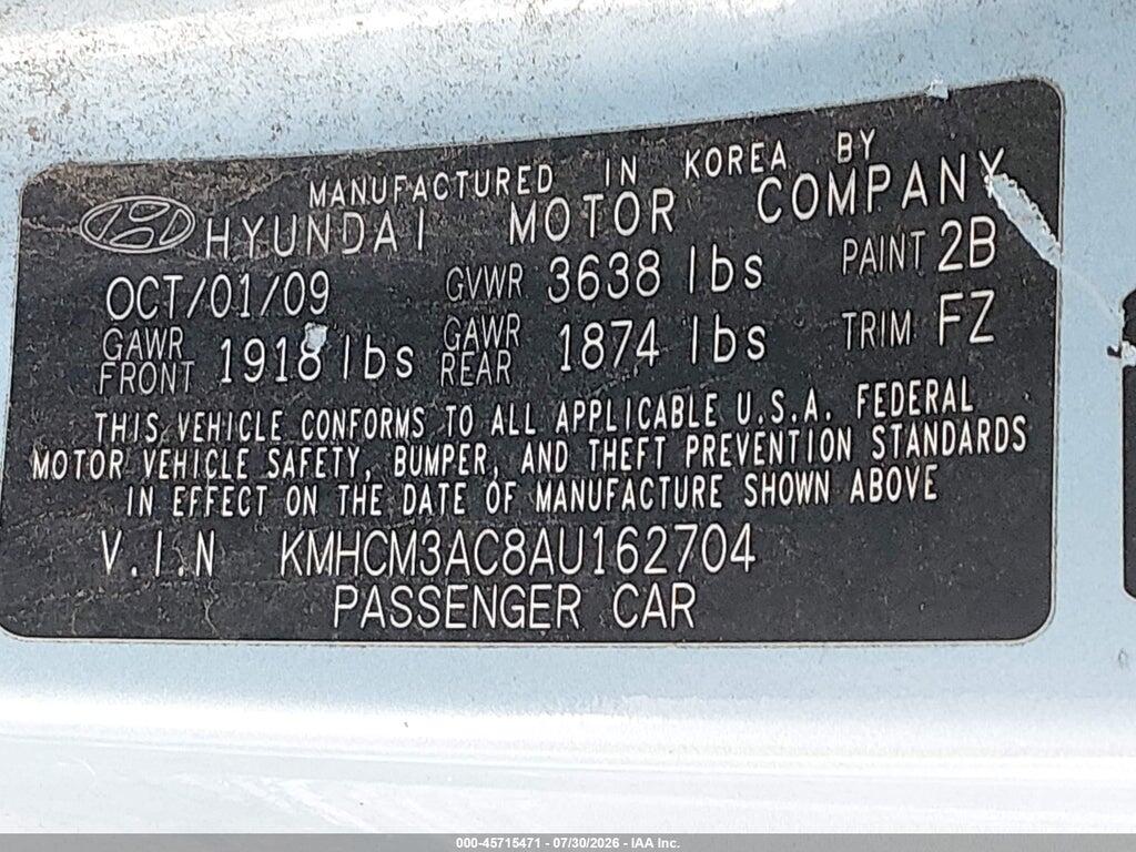 KMHCM3AC8AU162704 2010 HYUNDAI ACCENT photo no. 9