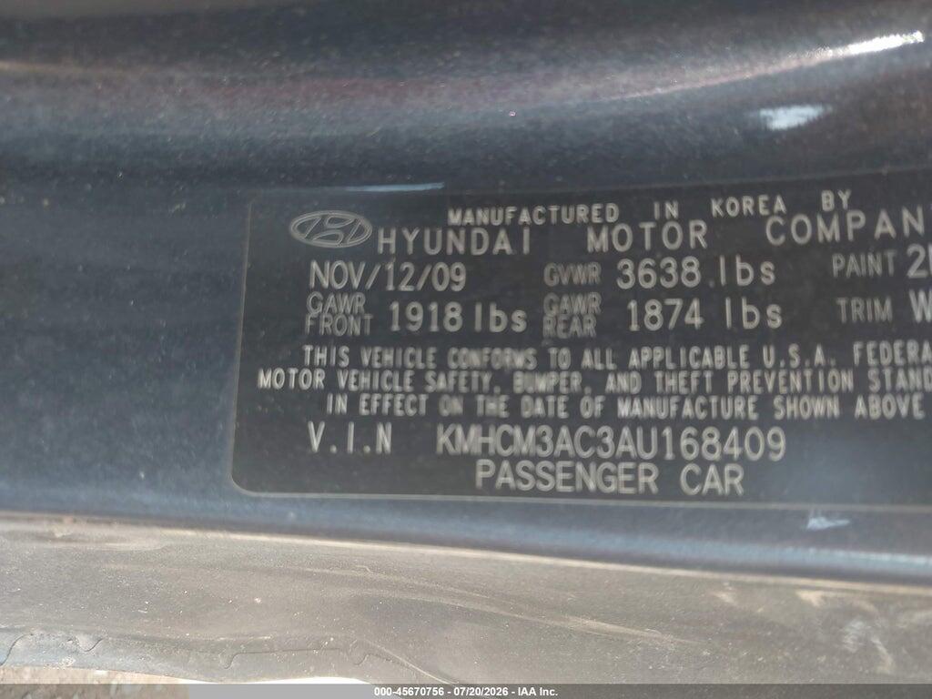 KMHCM3AC3AU168409 2010 HYUNDAI ACCENT photo no. 9