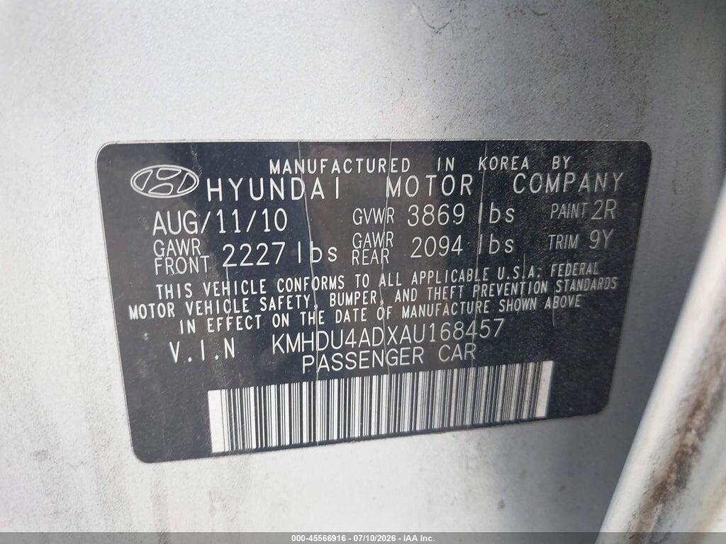 KMHDU4ADXAU168457 2010 HYUNDAI ELANTRA photo no. 9