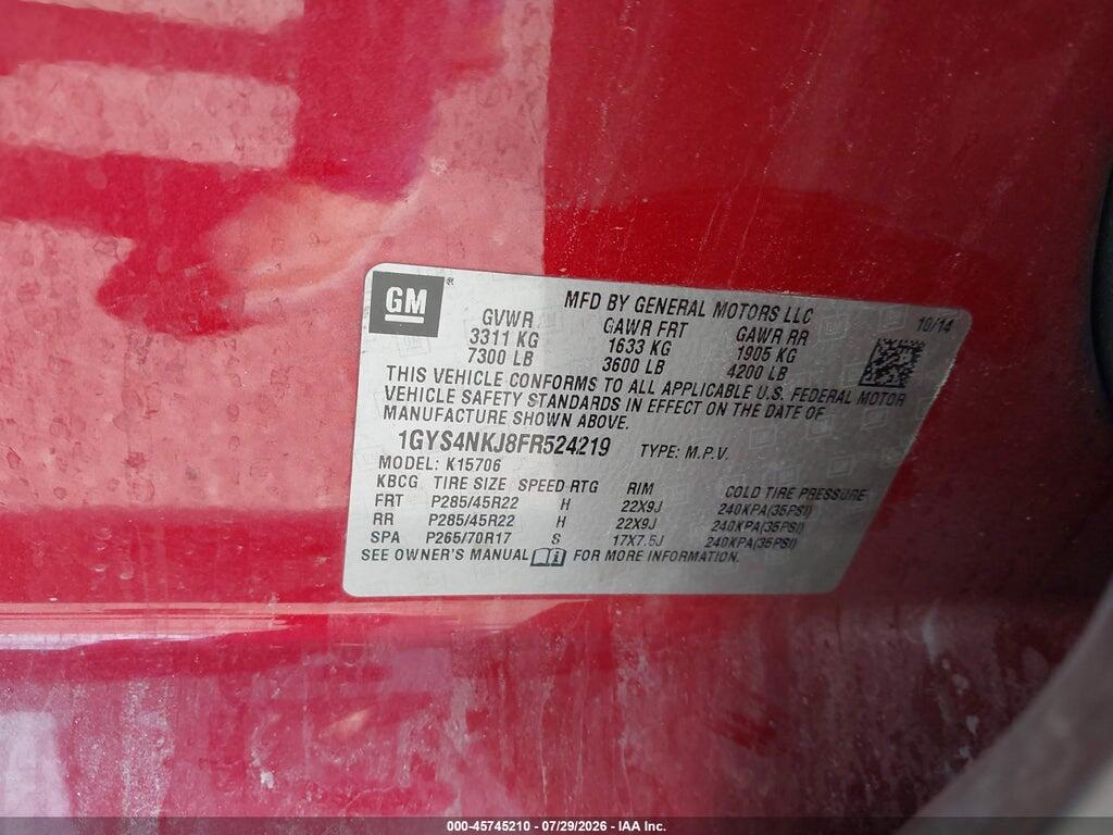 1GYS4NKJ8FR524219 2015 CADILLAC ESCALADE photo no. 9