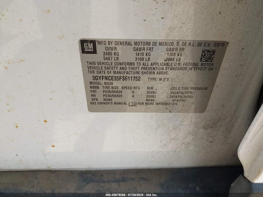 3GYFNCE35FS611752 2015 CADILLAC SRX photo no. 9