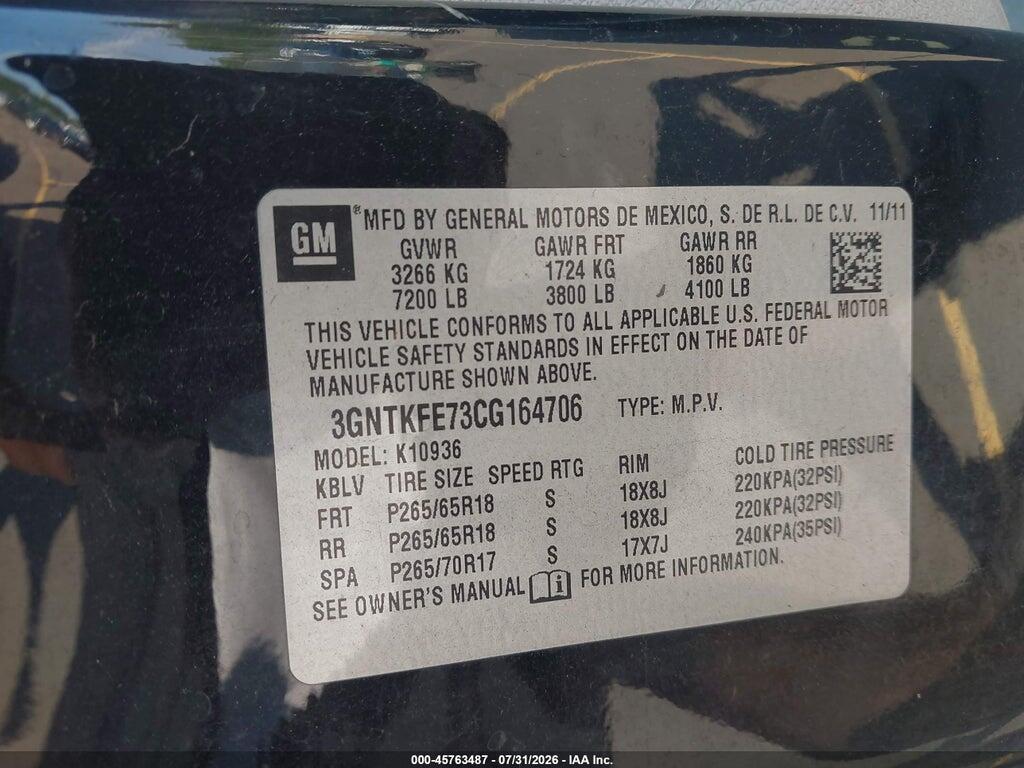3GNTKFE73CG164706 2012 CHEVROLET AVALANCHE photo no. 9