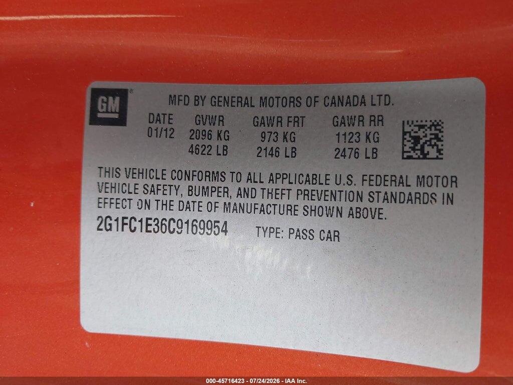 2G1FC1E36C9169954 2012 CHEVROLET CAMARO photo no. 9