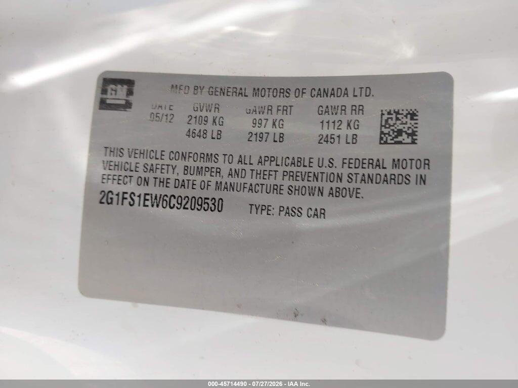 2G1FS1EW6C9209530 2012 CHEVROLET CAMARO photo no. 9