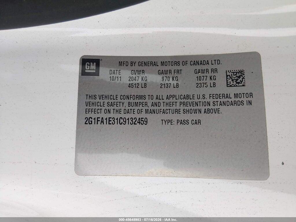 2G1FA1E31C9132459 2012 CHEVROLET CAMARO photo no. 9