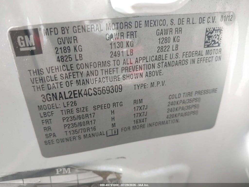 3GNAL2EK4CS569309 2012 CHEVROLET CAPTIVA SPORT photo no. 9