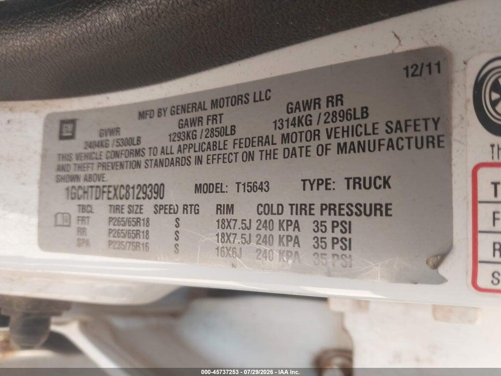 1GCHTDFEXC8129390 2012 CHEVROLET COLORADO photo no. 9