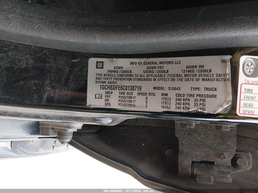 1GCHSDFE6C8138719 2012 CHEVROLET COLORADO photo no. 9