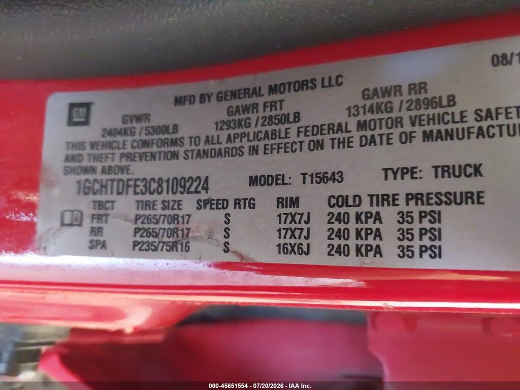 1GCHTDFE3C8109224 2012 CHEVROLET COLORADO photo no. 9