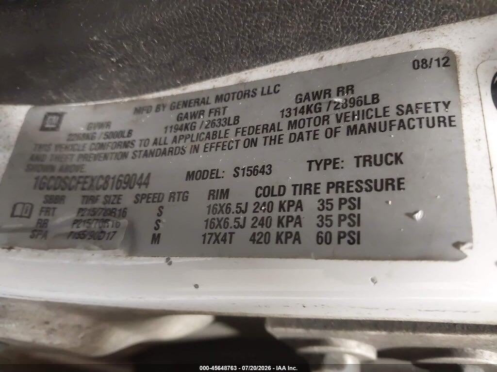 1GCDSCFEXC8169044 2012 CHEVROLET COLORADO photo no. 9