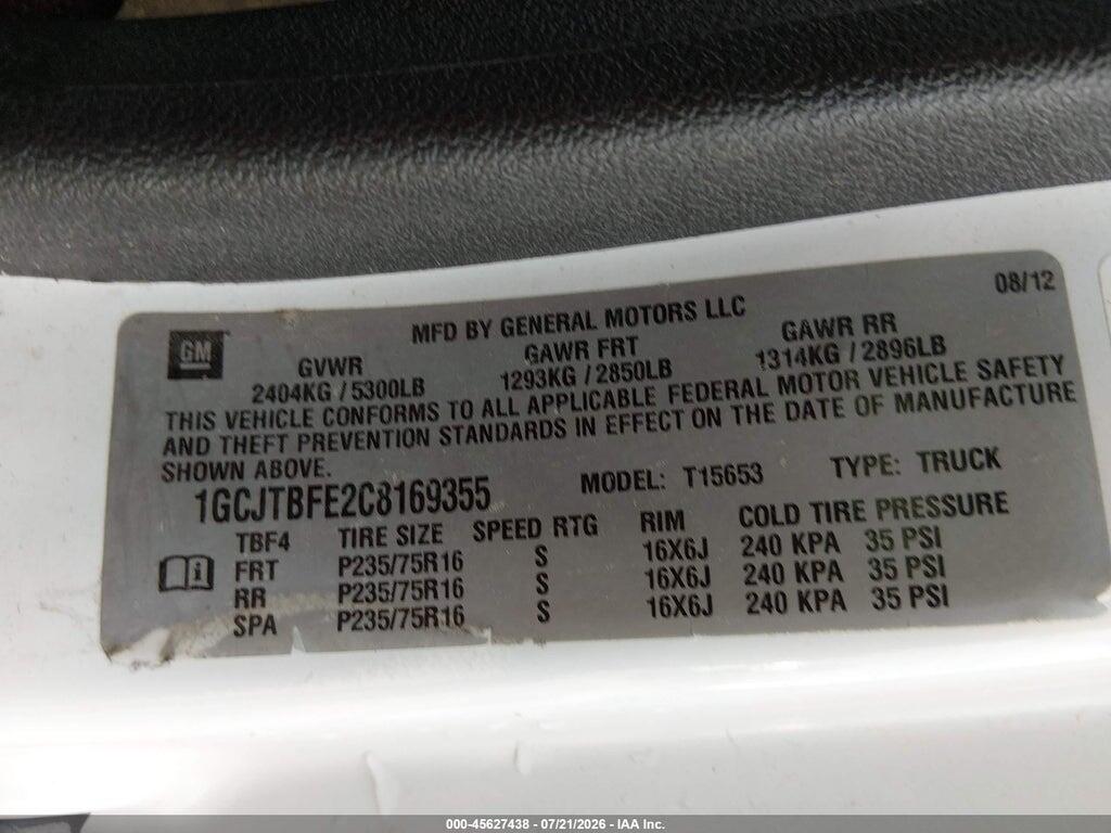 1GCJTBFE2C8169355 2012 CHEVROLET COLORADO photo no. 9