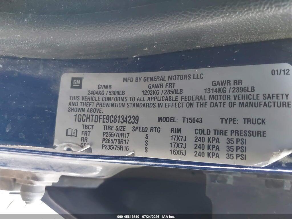 1GCHTDFE9C8134239 2012 CHEVROLET COLORADO photo no. 9
