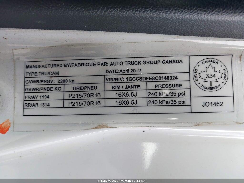 1GCCSDFE8C8148324 2012 CHEVROLET COLORADO photo no. 9