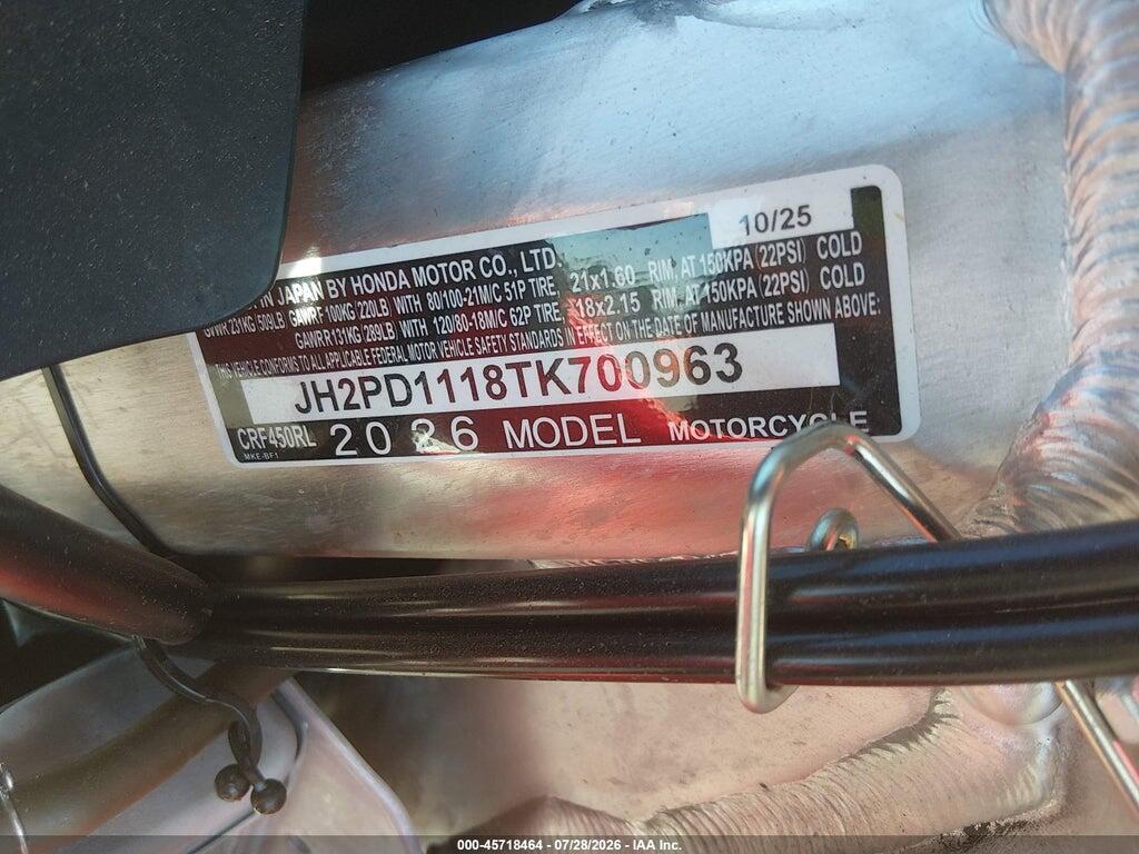 JH2PD1118TK700963 2026 HONDA CRF450 photo no. 10