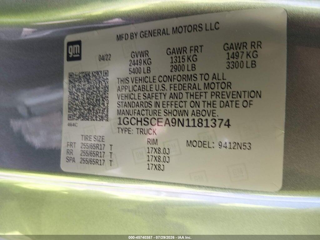 1GCHSCEA9N1181374 2022 CHEVROLET COLORADO photo no. 9