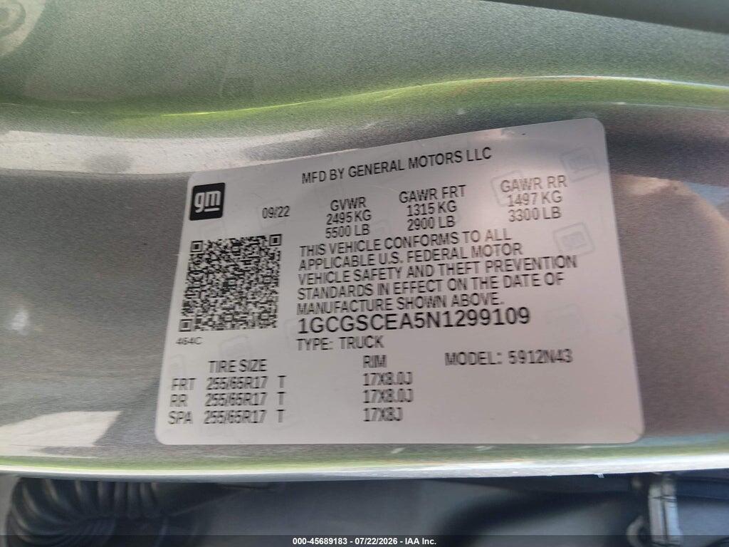 1GCGSCEA5N1299109 2022 CHEVROLET COLORADO photo no. 9