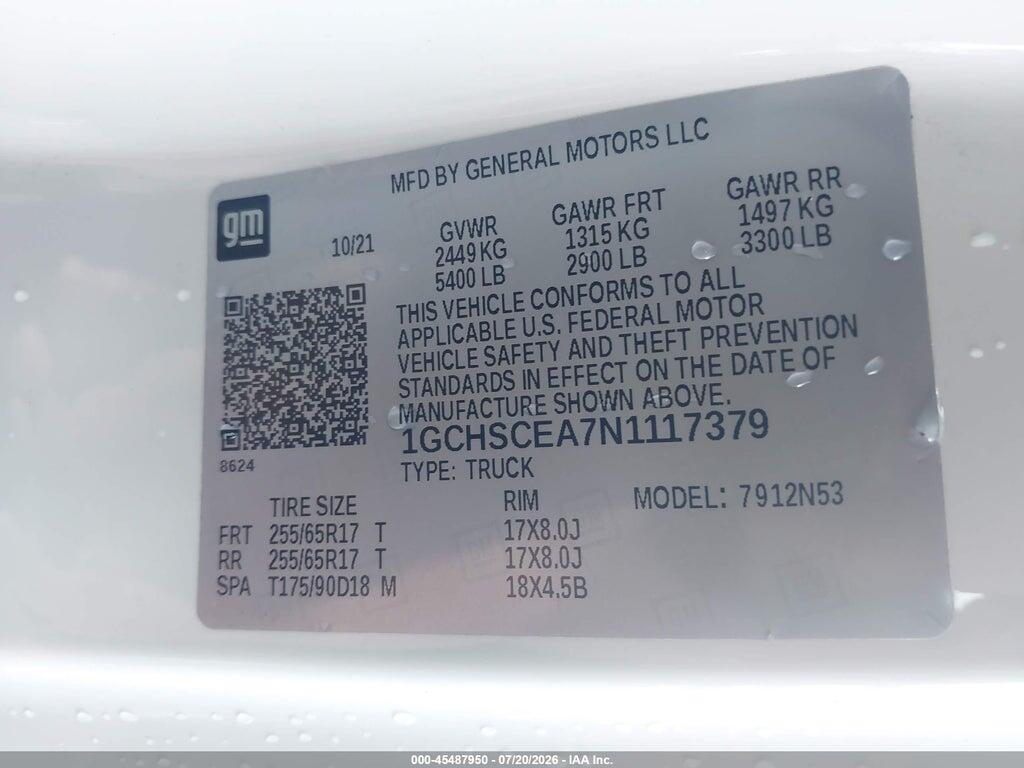 1GCHSCEA7N1117379 2022 CHEVROLET COLORADO photo no. 9