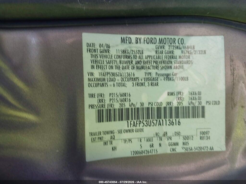 1FAFP53U57A113616 2007 FORD TAURUS photo no. 9