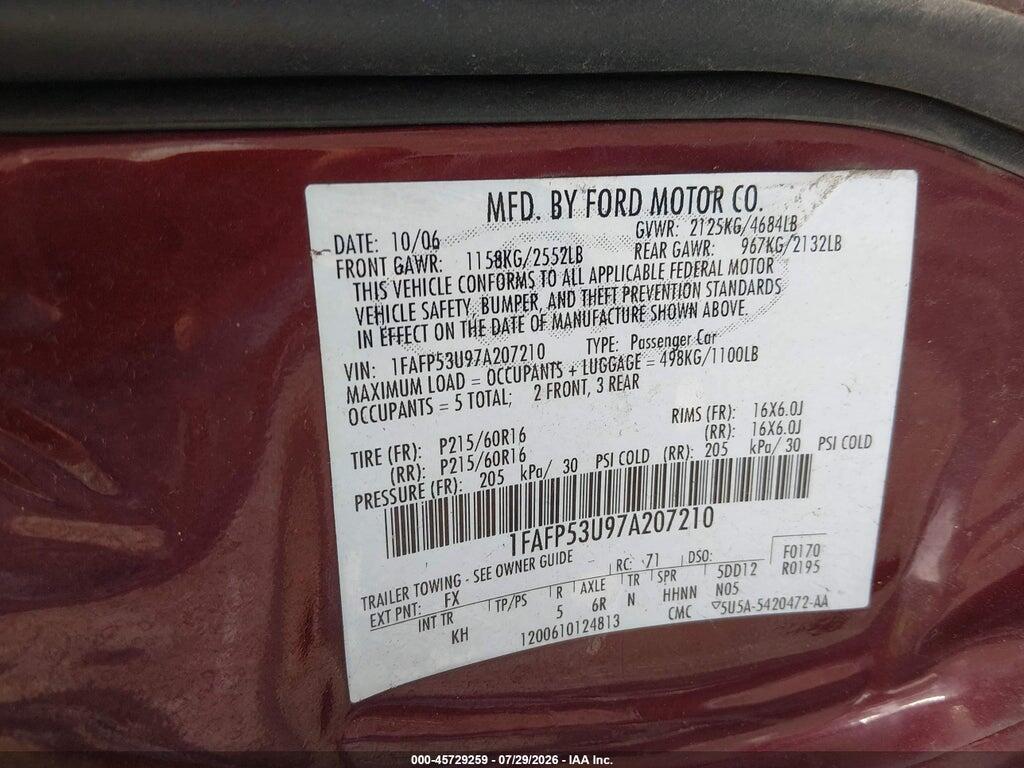 1FAFP53U97A207210 2007 FORD TAURUS photo no. 9