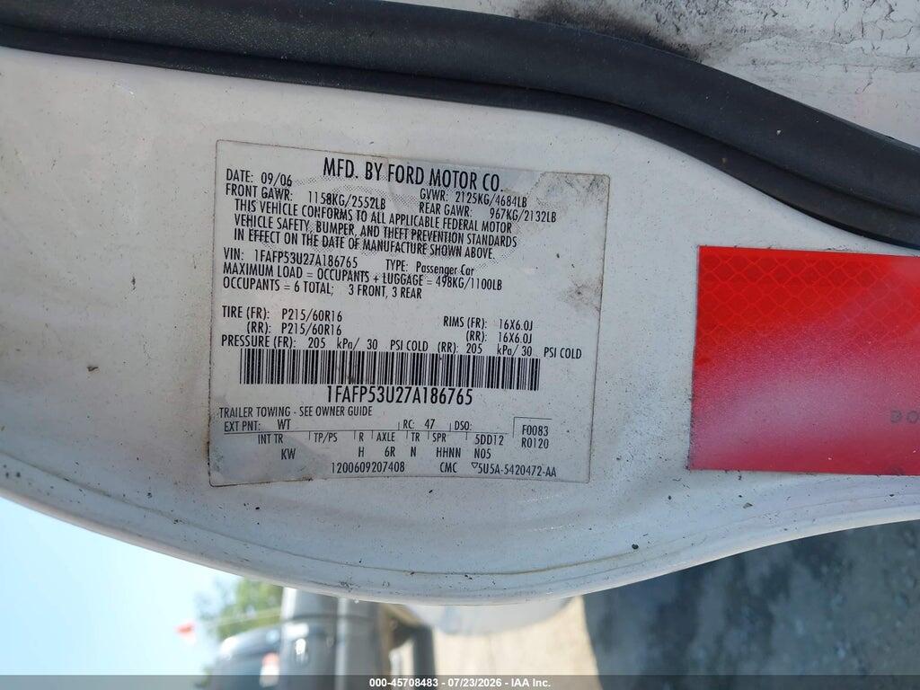 1FAFP53U27A186765 2007 FORD TAURUS photo no. 9