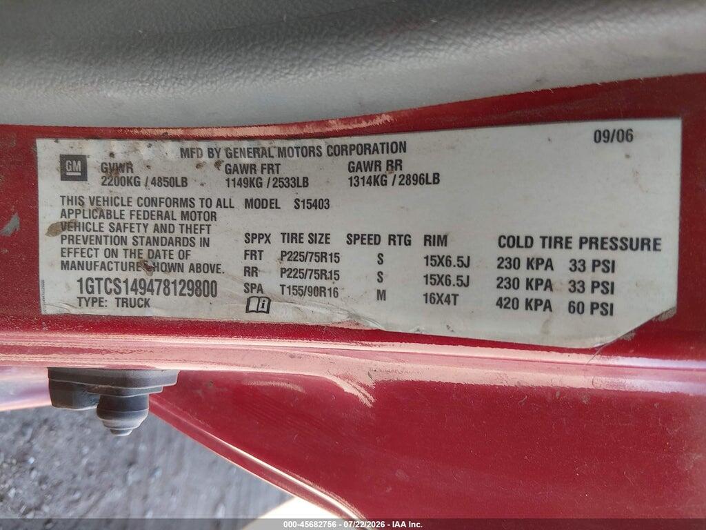 1GTCS149478129800 2007 GMC CANYON photo no. 9