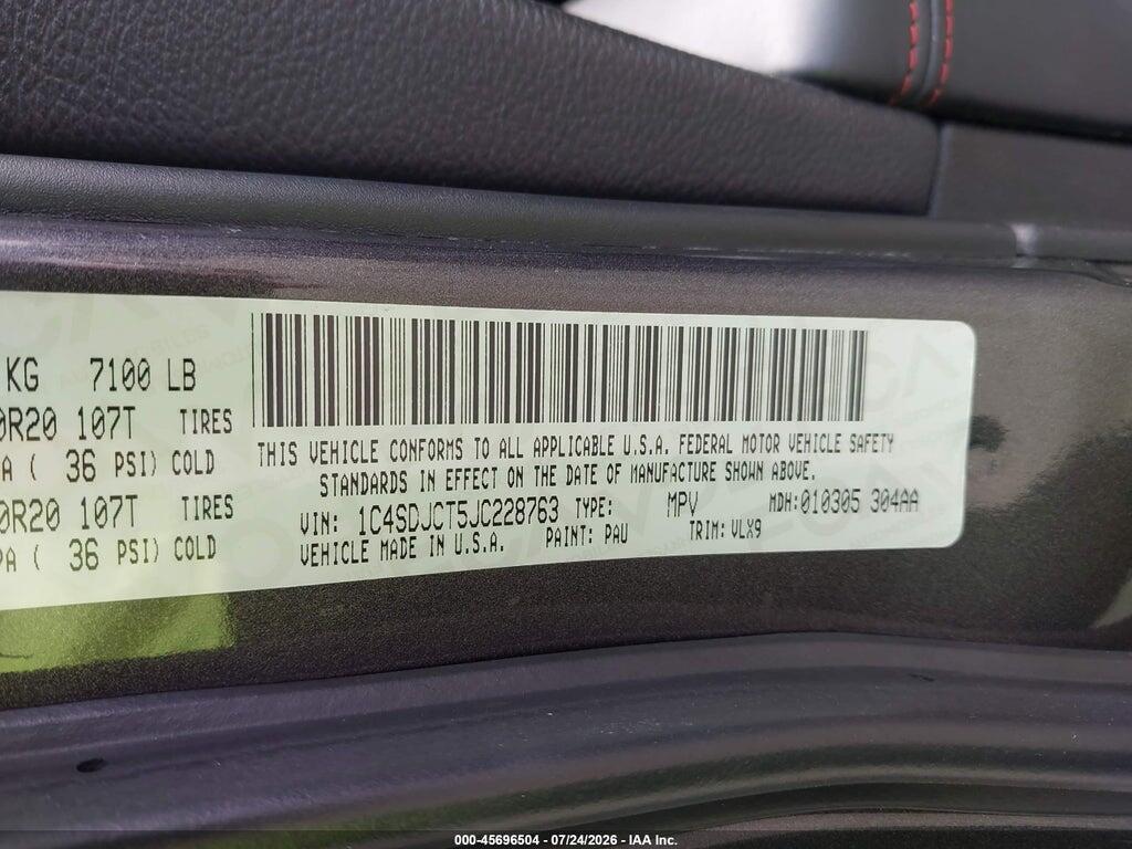 1C4SDJCT5JC228763 2018 DODGE DURANGO photo no. 9