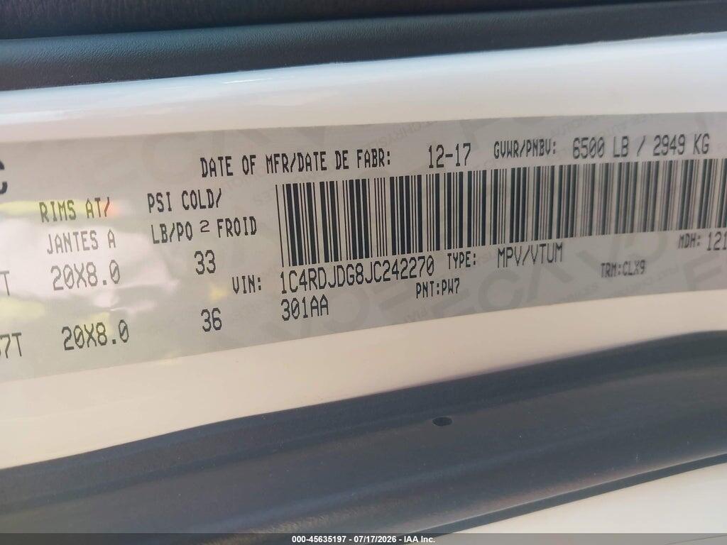 1C4RDJDG8JC242270 2018 DODGE DURANGO photo no. 9