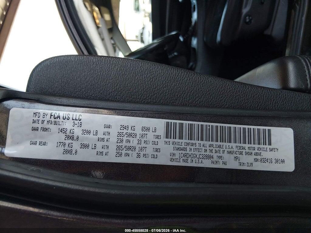1C4RDHDGXJC328804 2018 DODGE DURANGO photo no. 9