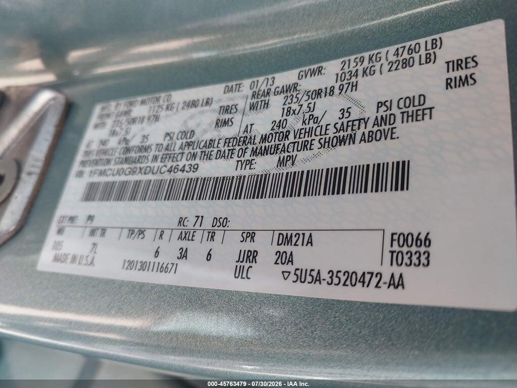 1FMCU0G9XDUC46439 2013 FORD ESCAPE photo no. 9