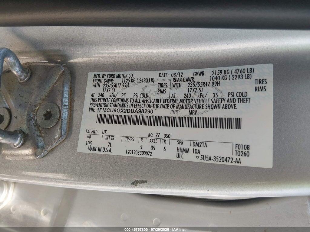 1FMCU9GX2DUA98290 2013 FORD ESCAPE photo no. 9
