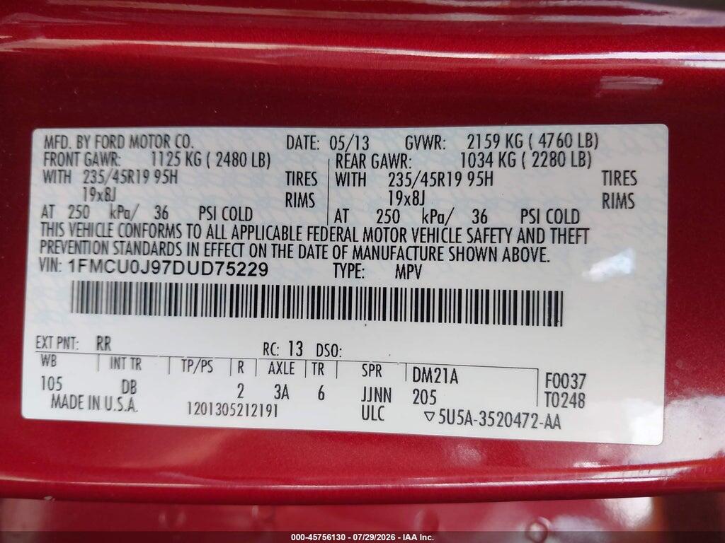 1FMCU0J97DUD75229 2013 FORD ESCAPE photo no. 9