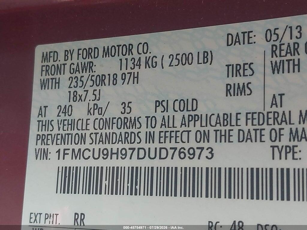 1FMCU9H97DUD76973 2013 FORD ESCAPE photo no. 9