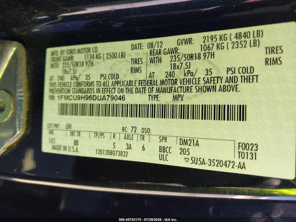 1FMCU9H96DUA79046 2013 FORD ESCAPE photo no. 9
