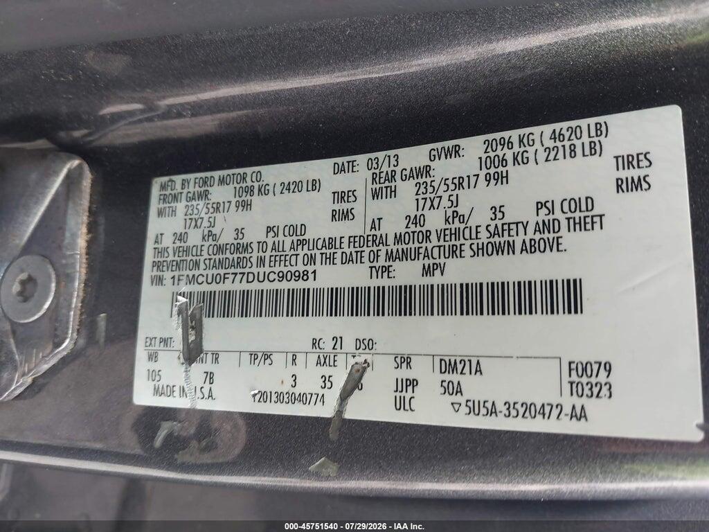 1FMCU0F77DUC90981 2013 FORD ESCAPE photo no. 9