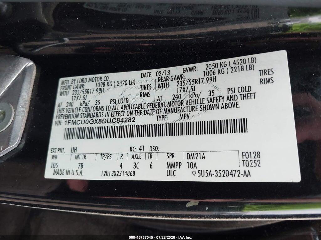 1FMCU0GX8DUC84282 2013 FORD ESCAPE photo no. 9