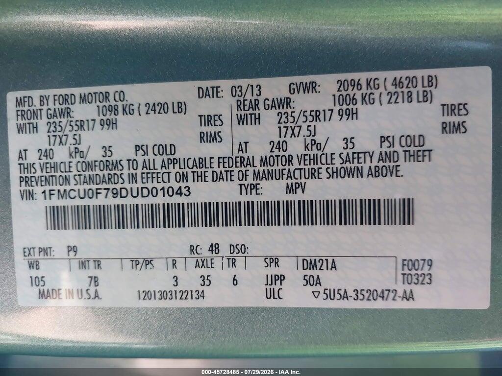1FMCU0F79DUD01043 2013 FORD ESCAPE photo no. 9