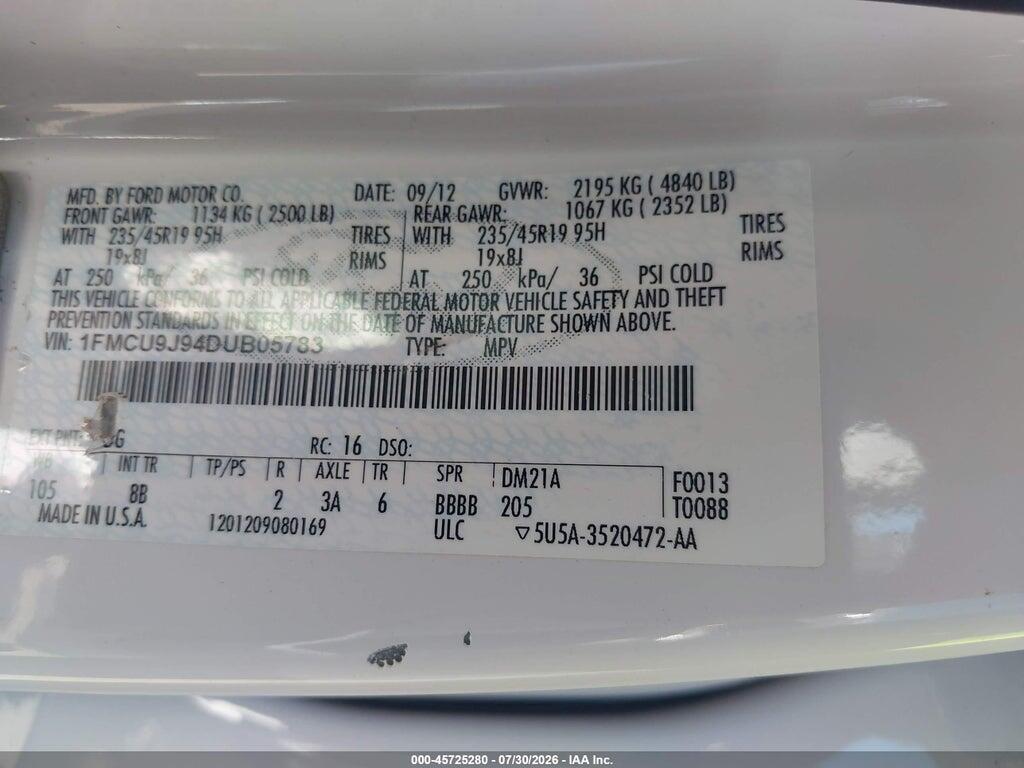 1FMCU9J94DUB05783 2013 FORD ESCAPE photo no. 9
