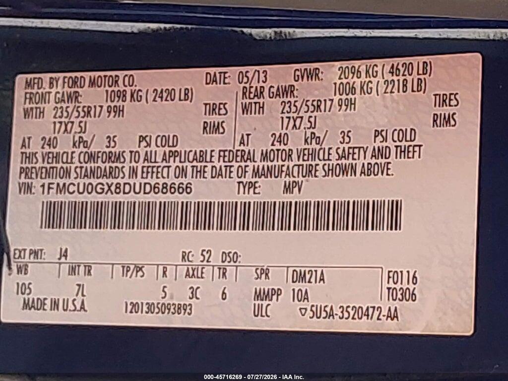 1FMCU0GX8DUD68666 2013 FORD ESCAPE photo no. 9