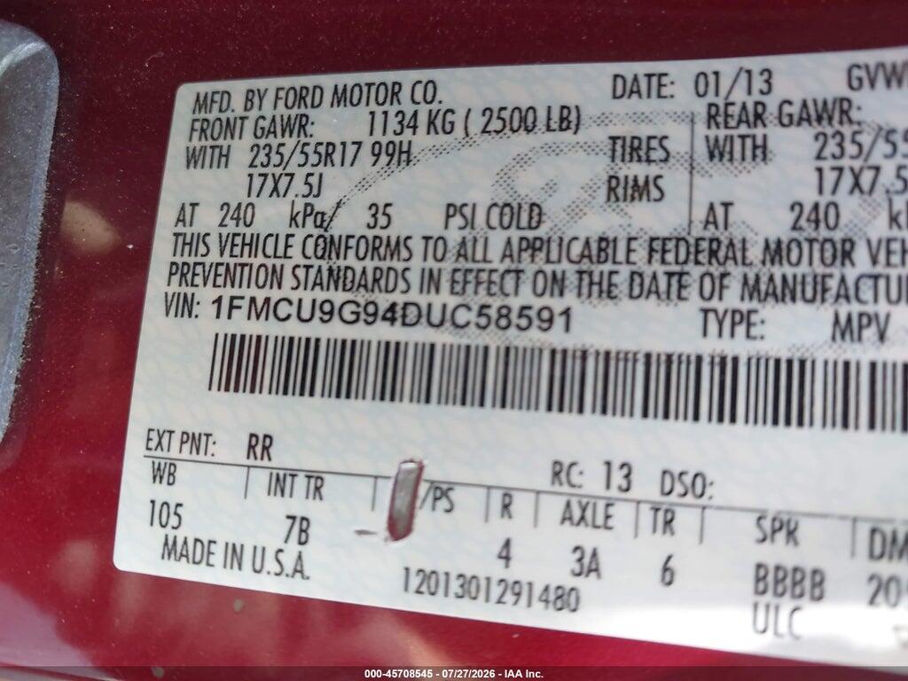 1FMCU9G94DUC58591 2013 FORD ESCAPE photo no. 9