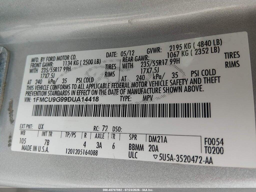1FMCU9G99DUA14418 2013 FORD ESCAPE photo no. 9