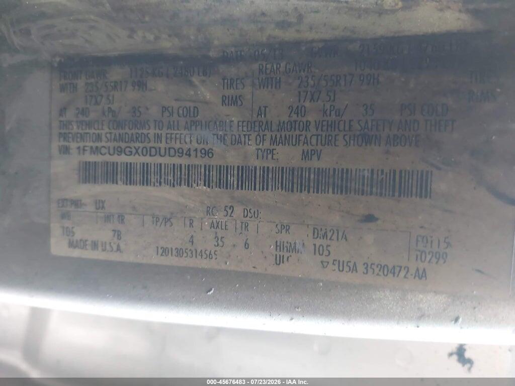 1FMCU9GX0DUD94196 2013 FORD ESCAPE photo no. 9