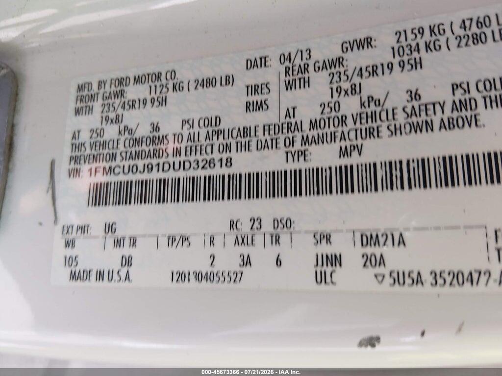 1FMCU0J91DUD32618 2013 FORD ESCAPE photo no. 9