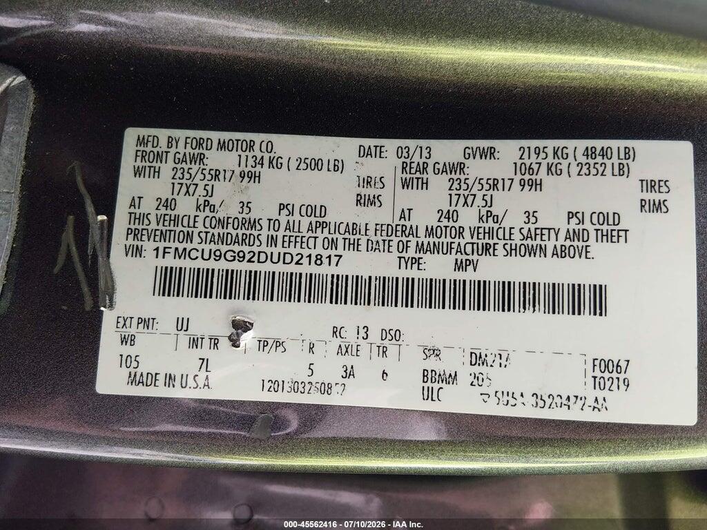 1FMCU9G92DUD21817 2013 FORD ESCAPE photo no. 9