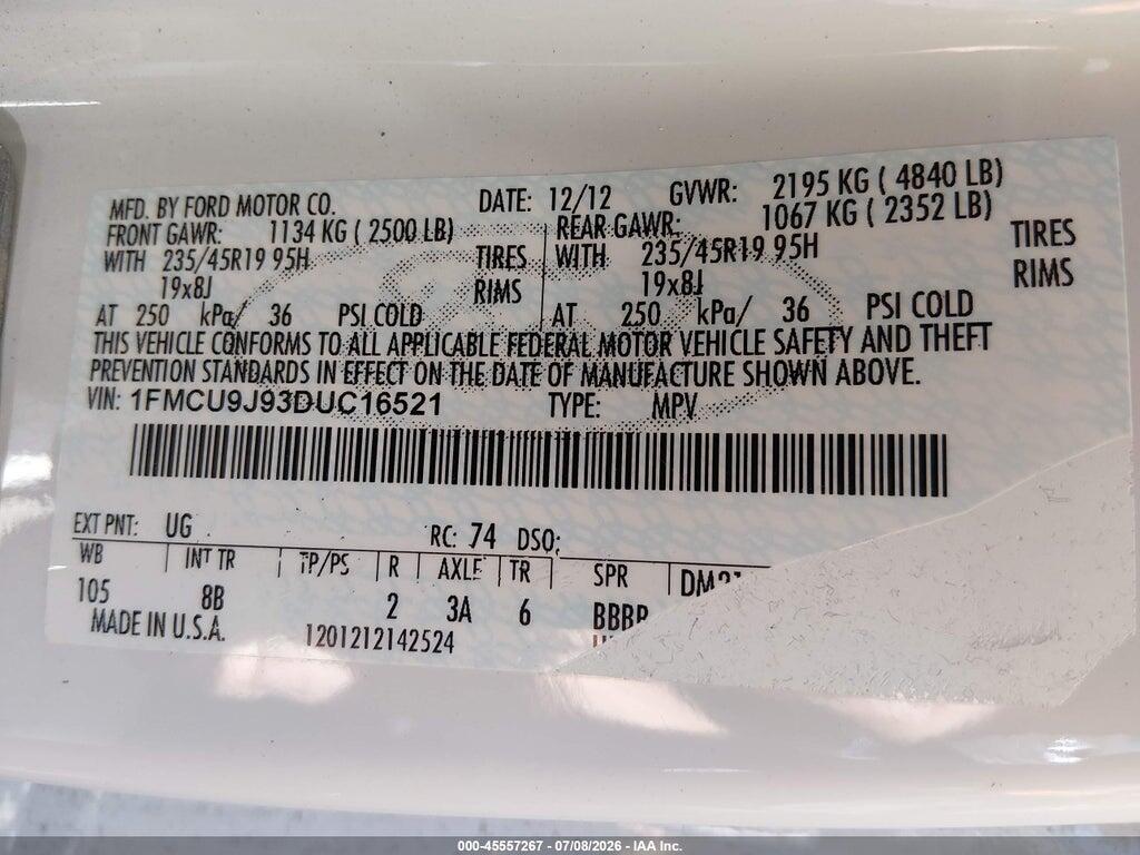 1FMCU9J93DUC16521 2013 FORD ESCAPE photo no. 9