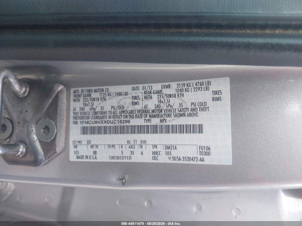 1FMCU9HXXDUC18299 2013 FORD ESCAPE photo no. 9