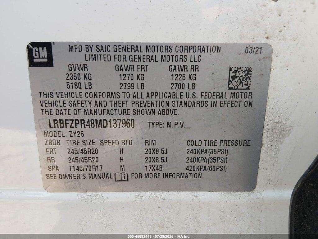 LRBFZPR48MD137960 2021 BUICK ENVISION photo no. 9