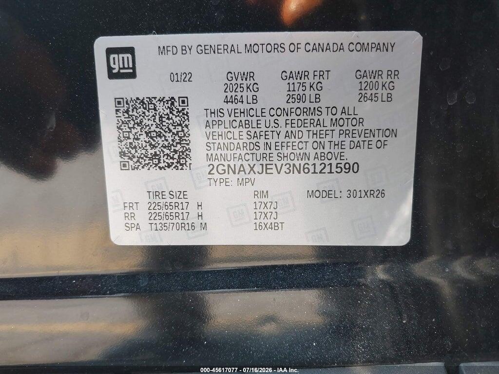 2GNAXJEV3N6121590 2022 CHEVROLET EQUINOX photo no. 9