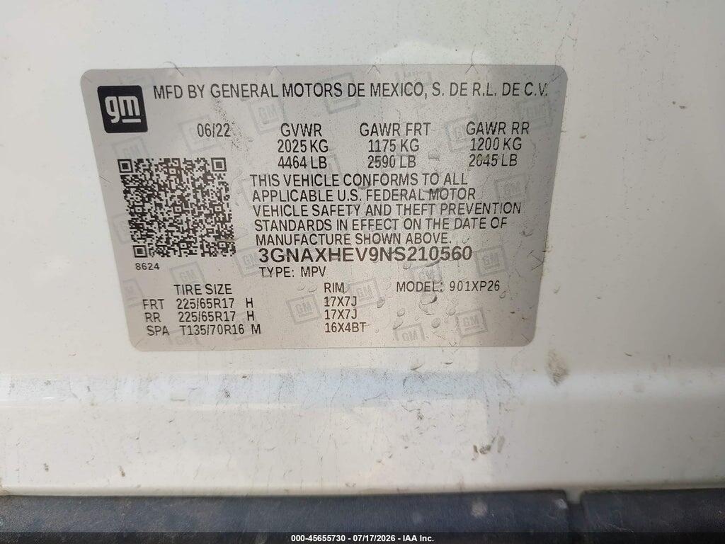 3GNAXHEV9NS210560 2022 CHEVROLET EQUINOX photo no. 9