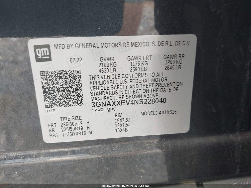 3GNAXXEV4NS228040 2022 CHEVROLET EQUINOX photo no. 9
