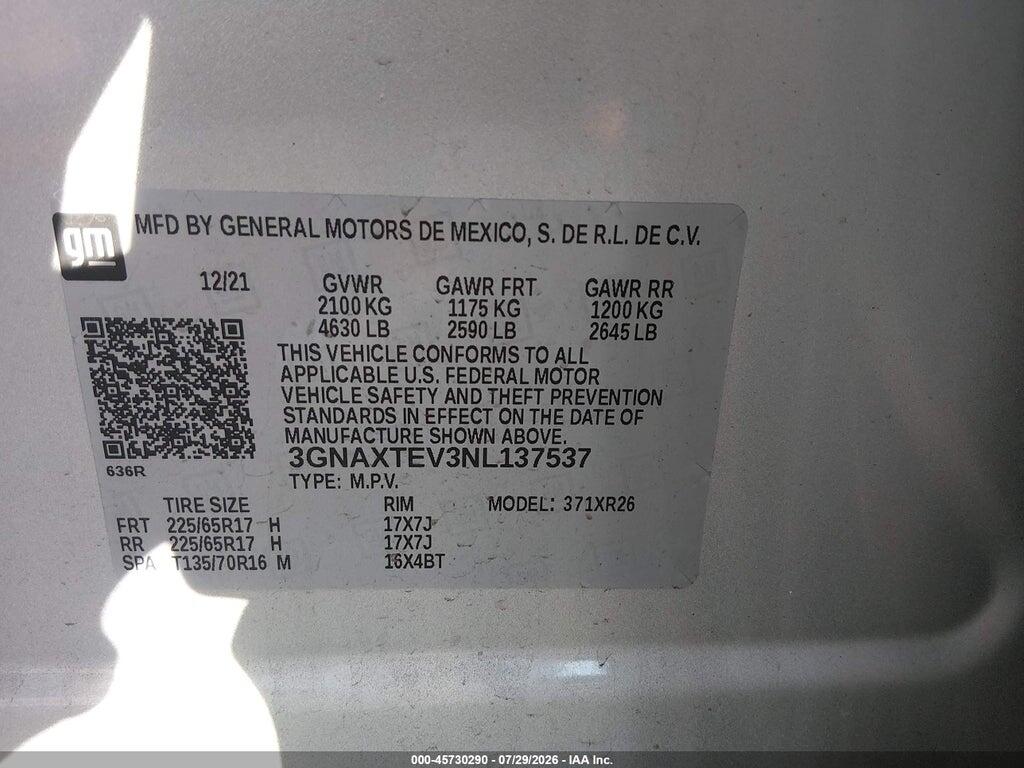 3GNAXTEV3NL137537 2022 CHEVROLET EQUINOX photo no. 9